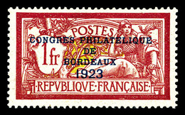 * N°182, Congrès De Bordeaux De 1923, Quasi **. TB (signé Brun/certificat)   Qualité: *   Cote: 575 Euros - 1900-02 Mouchon