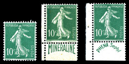 ** N°188/A/B, 10c Semeuse, Minéraline, Phéna Et Sans Bandelette, Les 3 Ex Très Bon Centrage   Qualité: **   Cote: 1190 E - 1900-02 Mouchon