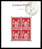 ** N°216/b, Expo De Paris 1925 En Bloc De Quatre Encadré Dont Un Ex Cartouche De La Valeur Cassé, SUP (certificat)   Qua - 1900-02 Mouchon