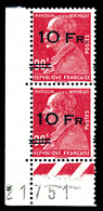 ** N°3d, Berthelot, 10F Sur 90c Rouge, Surcharge Espacée Tenant à Normal Coin De Feuille Numéroté, Bon Centrage, Fraîche - 1927-1959 Neufs