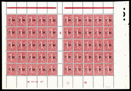 ** N°4, 10c Rose Surchargé: FEUILLE DE 50 EXEMPLAIRES, Millésime '6', Avec Numéro Et Croix De Repère, Fraîcheur Postale, - Militärische Franchisemarken