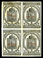 (*) N°1A, 2c, Essais En Noir Non Dentelé Surchargé 'EPREUVE' Rouge En Bloc De Quatre, GRANDE RARETE, SUPERBE (signé/cert - Guerre (timbres De)