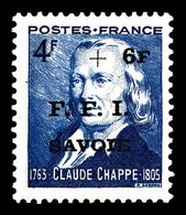 * N°14, CHAMBERY (Savoie): +6F Sur 4F Bleu, Claude Chappe, SUP (signé Scheller/certificat)   Qualité: *   Cote: 1150 Eur - Libération