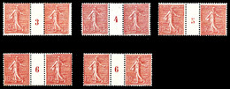 ** N°129, (cote Maury), Semeuse 10c Rose: 5 Paires Millésimées, 1903, 1904 Type 2, 1905 Et 1906 Rose Et Rose Foncé, TTB  - Millesimi