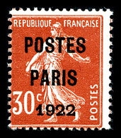 ** N°32, 30c Rouge Surchargé ' POSTE PARIS 1922', TTB (certificat)   Qualité: **   Cote: 1300 Euros - 1893-1947