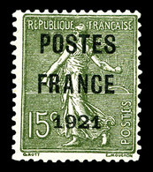 (*) N°34a, 15c Vert-bronze Surchargé 'POSTE FRANCE 1921', SUP.R. (certificat)   Qualité: (*)   Cote: 1300 Euros - 1893-1947