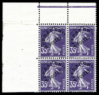 ** N°62, Semeuse, 35c Violet, Bloc De Quatre Coin De Feuille, TRES BON CENTRAGE, SUPERBE (certificat)   Qualité: **   Co - 1893-1947