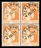 ** N°75, Paix 80c Orange: SURCHARGE PARTIELLEMENT EFFACEE Tenant à Normaux Dans Un Bloc De Quatre, SUP (signé/certificat - 1893-1947