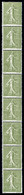 ** N°3, Semeuse Lignée 15c Vert-gris, Bande Verticale De 8 Exemplaires. R.R. SUP (certificat)   Qualité: **   Cote: 1650 - Rollen