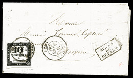 O N°1, 10c Noir Lithographié Belles Marges Sur Lettre Obl C15 D'Auxerre Du 5 Mars 1859, TTB (signé Margues/certificat)   - 1859-1959 Gebraucht