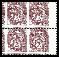 ** N°108, 2c Blanc, Piquage à Cheval En Bloc De Quatre Bdf (2ex*). TTB (certificat)   Qualité: **   Cote: 540 Euros - Unused Stamps