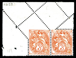 ** N°109, 3c Blanc, Piquage Oblique Par Pliage En Paire Cdf. TB   Qualité: **   Cote: 450 Euros - Unused Stamps