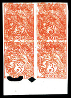 (*) N°109, 3c Blanc, Non Dentelé Impression Multiple En Bloc De Quatre Avec Perforation De Contrôle. TTB (certificat)    - Unused Stamps