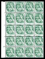 ** N°111, 5c Blanc, Piquage à Cheval Sur 15 Exemplaires Tenant 10ex Normaux En Bloc De 20 Exemplaires. SUP (certificat)  - Unused Stamps