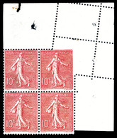 (*) N°129, 10c Semeuse, Piquage Oblique En Bd4 Coin De Feuille. TB   Qualité: (*) - Unused Stamps