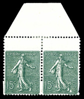 * N°130, 15c Semeuse, Piquage Décalé, Timbres Plus Grand, En Paire Bdf. SUP (certificat)   Qualité: * - Unused Stamps