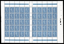 ** N°132, Semeuse, 25c Bleu En Feuille De 50 Exemplaires Avec Millésime '5', Très Bon Centrage D'ensemble, SUP (certific - Ganze Bögen