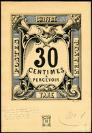 (*) Taxe, Duval De 1881: Maquette Type Non Adopté 30c Noir, Gouache Et Encre Signée + Reduction Photo, Grande Rareté, SU - Prove D'artista