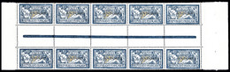 ** N°21, 5F Bleu Et Chamois En Panneau De 10 Exemplaires Avec Interpanneau, Bon Centrage, Fraîcheur Postale. SUP (certif - Unused Stamps