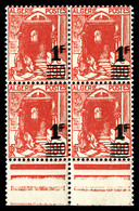 ** N°158b, 1F Sur 90c Rouge, Double Surcharge En Bloc De Quatre Bas De Feuille, SUP (certificat)   Qualité: ** - Unused Stamps