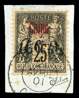 O N°22A, 16c Sur 25c Noir Sur Rose: SURCHARGE NOIRE, Sur Petit Fragment, SUPERBE Et RARE (signé Calves/certificat)    Qu - Gebraucht