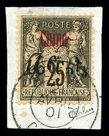 O N°22A, 16c Sur 25c Noir Sur Rose: SURCHARGE NOIRE, Sur Petit Fragment, SUPERBE Et RARE (signé Calves/certificat)    Qu - Oblitérés