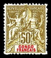 * N°45a, 50c Bistre Sur Azuré, Double Légende 'Congo Francais'. SUP (signé/certificat)   Qualité: *   Cote: 1000 Euros - Nuovi