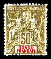 * N°45a, 50c Bistre Sur Azuré, Double Légende 'Congo Francais'. SUP (signé/certificat)   Qualité: *   Cote: 1000 Euros - Neufs