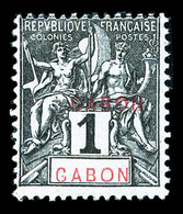 * N°16, 1c Noir Sur Azuré: DOUBLE SURCHARGE GABON, RARE Et SUP (certificat)   Qualité: * - Oblitérés