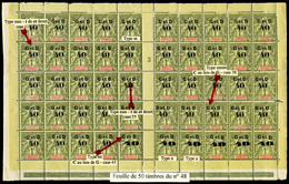 ** N°48, 40c Sur 1F Olive En Panneau De 50 Exemplaires Composition 'A' (13 Ex*), Différents Types Et Variétés Dont 'C' A - Neufs