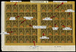 * N°49, 1F Sur 75c Violet Sur Jaune En Panneau De 50 Exemplaires Bas De Feuille Composition II, Millésime '3' (24 Ex**), - Neufs