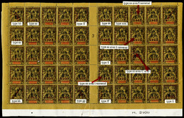 * N°53, 1F Sur 75c Violet Sur Jaune En Panneau De 50 Exemplaires Bas De Feuille Composition A Type IV, Millésime '3' (11 - Neufs