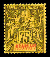 (*) N°43a, 75c Violet-noir Sur Jaune: Double 'REUNION', TTB (signé Calves/certificat)   Qualité: (*)   Cote: 440 Euros - Oblitérés