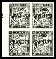 ** Taxe N°21, 20c Noir En Bloc De Quatre, Bord De Feuille Latéral, Fraîcheur Postale, SUPERBE (signé Brun/certificat)    - Used Stamps