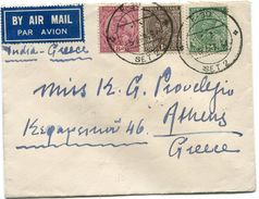 INDE ANGLAISE LETTRE PAR AVION DEPART F - 30   16 MAR. 36  SET 2 POUR LA GRECE - 1936-47  George VI