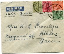 INDE ANGLAISE LETTRE PAR AVION DEPART F - 30   17 FEB.. 36  SET 2 POUR LA GRECE - 1936-47 Koning George VI