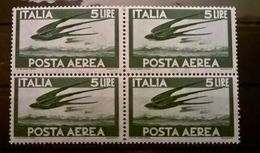 FRANCOBOLLI STAMPS ITALIA ITALY 1945 MNH** QUARTINA  POSTA AEREA DEMOCRATICA - Airmail
