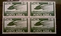 FRANCOBOLLI STAMPS ITALIA ITALY 1945 MNH** QUARTINA  POSTA AEREA DEMOCRATICA - Luftpost