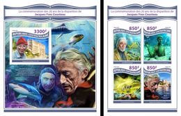 Centrafrica 2017, J. Custeau, Fishes, 4val In BF +BF IMPERFORATED - Buceo
