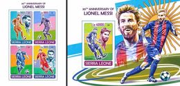 Sierra Leone 2017, Sport, Footballer, Messi, 4val In BF +BF IMPERFORATED - Neufs