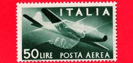 Nuovo - MNH - ITALIA - 1945 - Democratica, Posta Aerea - 50 L. - Stretta Di Mano, Caproni-Campini 1 - Filigrana Ruota - Poste Aérienne