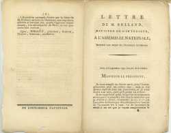 Revolution - Imprime 1792 - ROLAND DE LA PLATIERE, Jean-Marie (Thizy 1734 – Bourg-Beaudouin 1793 - Suicide) - Documents Historiques