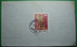 1989 YUGOSLAVIA 1000 DINARA POSTAL STAMP *ARCHEOLOGY*, SEAL *PRIZREN* ON PAYMENT RECEIPT, KOSOVO - SERBIA BILINGUAL.RR - Oblitérés