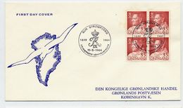 GREENLAND 1964 King Frederik IX Definitive 35 Øre Block Of 4 On FDC. Michel 54 - FDC