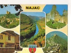 Delcampe - 12  NAJAC Vue Generale Ruines Du Chateau XIII°s Gorges De L'Aveyron Fontaine Monolithe Vue Generale Aerienne - Najac