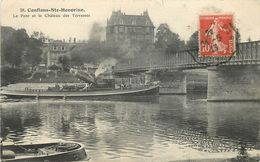 CONFLANS SAINTE HONORINE - Le Pont Et Le Château Des Terrasses, Un Remorqueur. - Tugboats