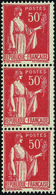 1826 N° 32 50c Paix Rouge Bande Verticale De 3 Timbres Qualité:** Cote:480  - Francobolli In Bobina