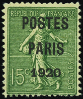 2395 N° 25 15c Semeuse Lignée "Postes Paris 1920" Qualité:(*) Cote:125  - Altri & Non Classificati