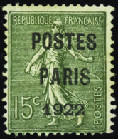 2398 N° 31 15c Semeuse Lignée "Postes Paris 1922" Qualité:(*) Cote:500  - Altri & Non Classificati