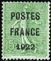 2402 N° 37 15c Semeuse Lignée "Postes Franse 1922" Qualité:(*) Cote:700  - Altri & Non Classificati